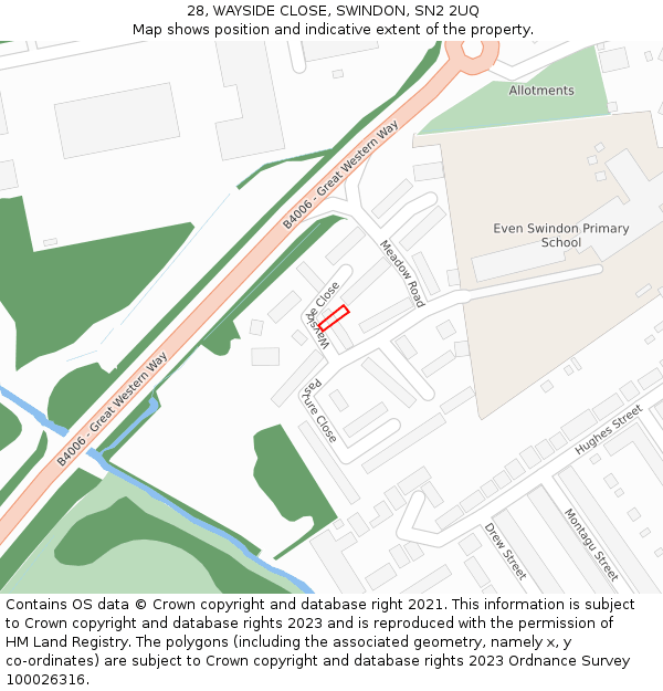 28, WAYSIDE CLOSE, SWINDON, SN2 2UQ: Location map and indicative extent of plot