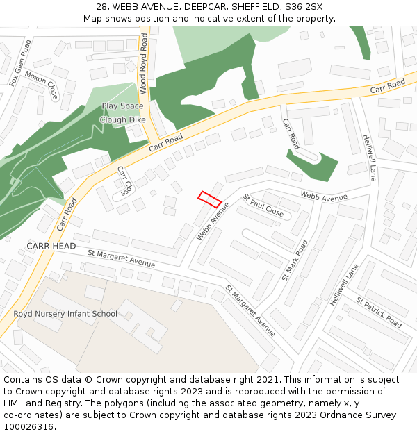 28, WEBB AVENUE, DEEPCAR, SHEFFIELD, S36 2SX: Location map and indicative extent of plot