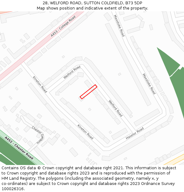 28, WELFORD ROAD, SUTTON COLDFIELD, B73 5DP: Location map and indicative extent of plot