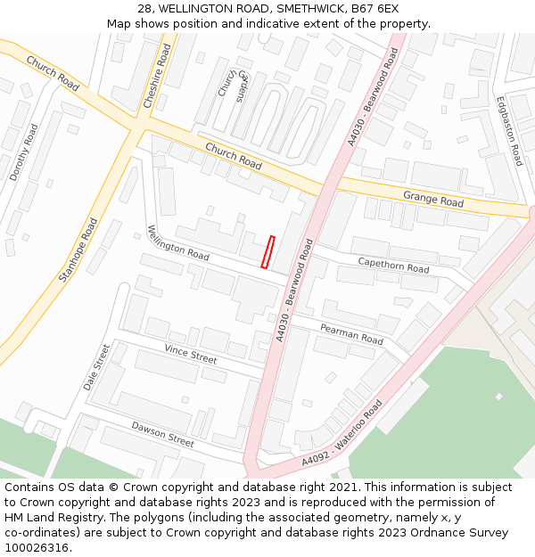 28, WELLINGTON ROAD, SMETHWICK, B67 6EX: Location map and indicative extent of plot