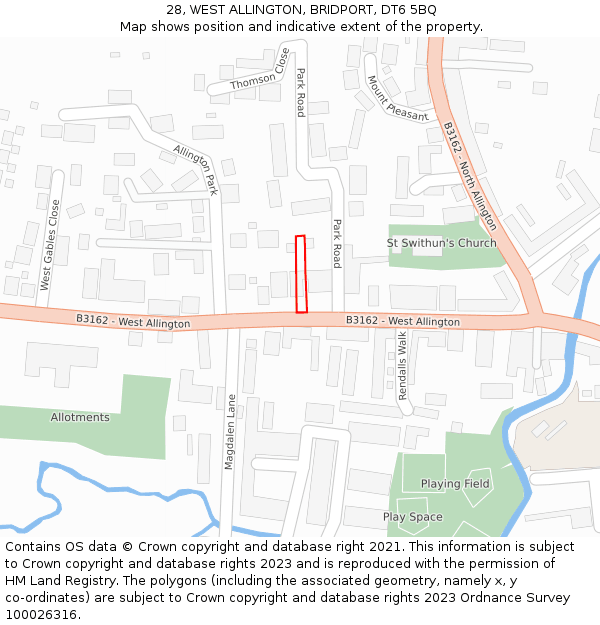 28, WEST ALLINGTON, BRIDPORT, DT6 5BQ: Location map and indicative extent of plot