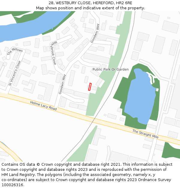 28, WESTBURY CLOSE, HEREFORD, HR2 6RE: Location map and indicative extent of plot