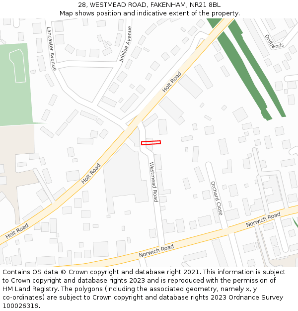 28, WESTMEAD ROAD, FAKENHAM, NR21 8BL: Location map and indicative extent of plot