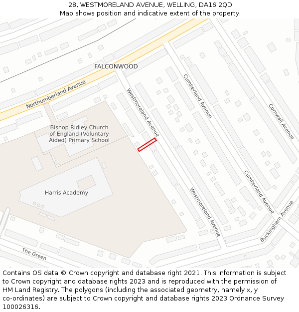 28, WESTMORELAND AVENUE, WELLING, DA16 2QD: Location map and indicative extent of plot