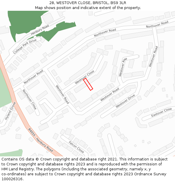 28, WESTOVER CLOSE, BRISTOL, BS9 3LR: Location map and indicative extent of plot