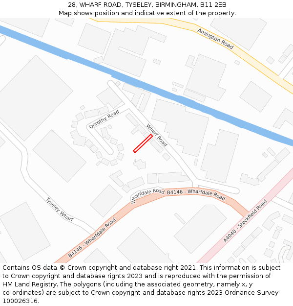 28, WHARF ROAD, TYSELEY, BIRMINGHAM, B11 2EB: Location map and indicative extent of plot