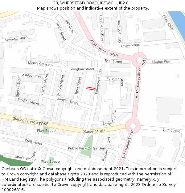 28, WHERSTEAD ROAD, IPSWICH, IP2 8JH: Location map and indicative extent of plot