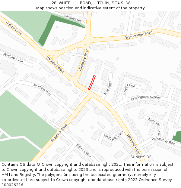 28, WHITEHILL ROAD, HITCHIN, SG4 9HW: Location map and indicative extent of plot