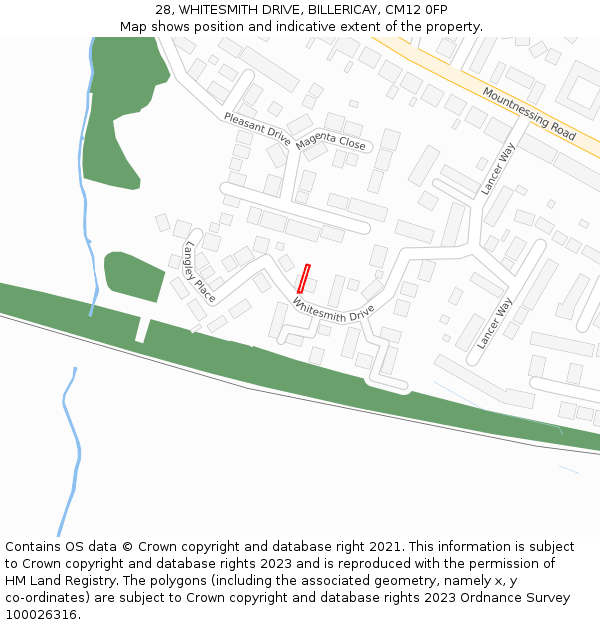 28, WHITESMITH DRIVE, BILLERICAY, CM12 0FP: Location map and indicative extent of plot
