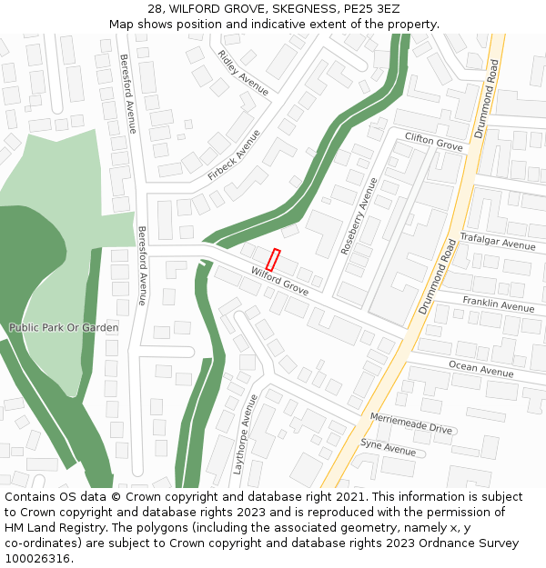 28, WILFORD GROVE, SKEGNESS, PE25 3EZ: Location map and indicative extent of plot