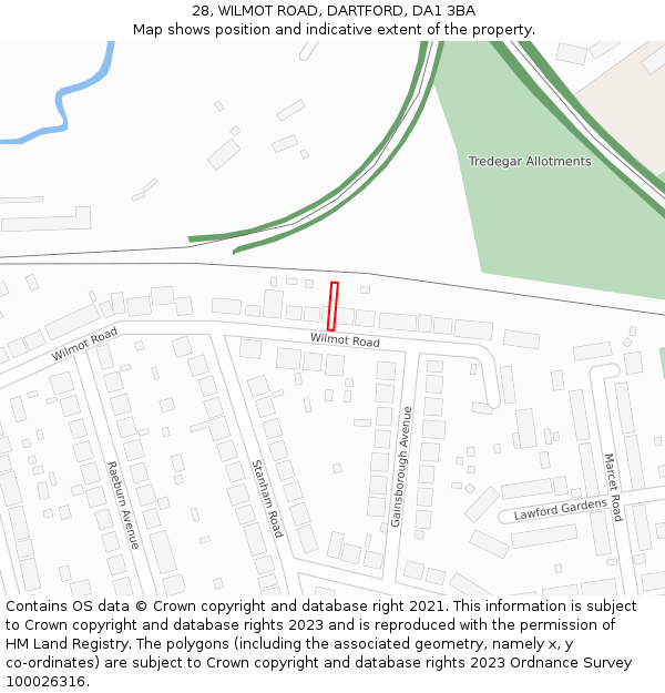 28, WILMOT ROAD, DARTFORD, DA1 3BA: Location map and indicative extent of plot