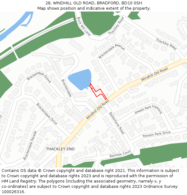 28, WINDHILL OLD ROAD, BRADFORD, BD10 0SH: Location map and indicative extent of plot
