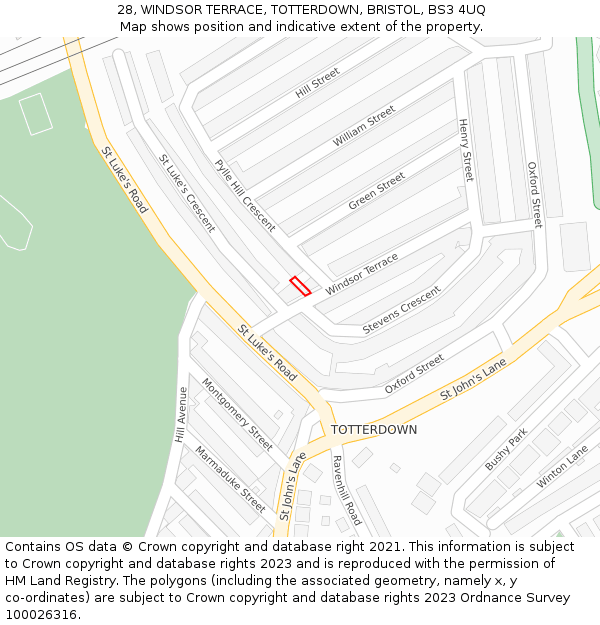 28, WINDSOR TERRACE, TOTTERDOWN, BRISTOL, BS3 4UQ: Location map and indicative extent of plot