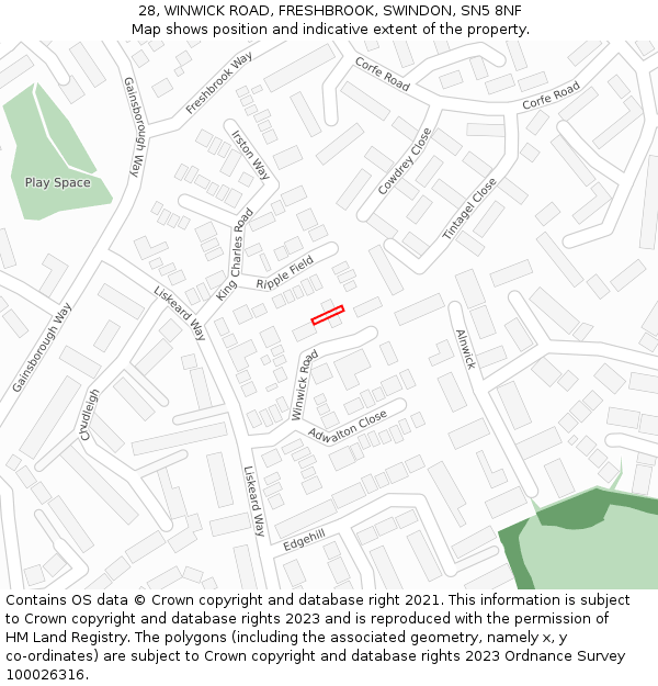 28, WINWICK ROAD, FRESHBROOK, SWINDON, SN5 8NF: Location map and indicative extent of plot