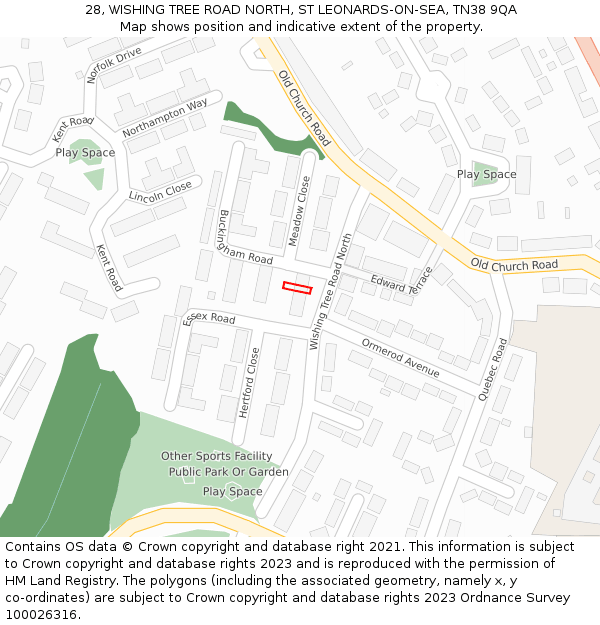 28, WISHING TREE ROAD NORTH, ST LEONARDS-ON-SEA, TN38 9QA: Location map and indicative extent of plot