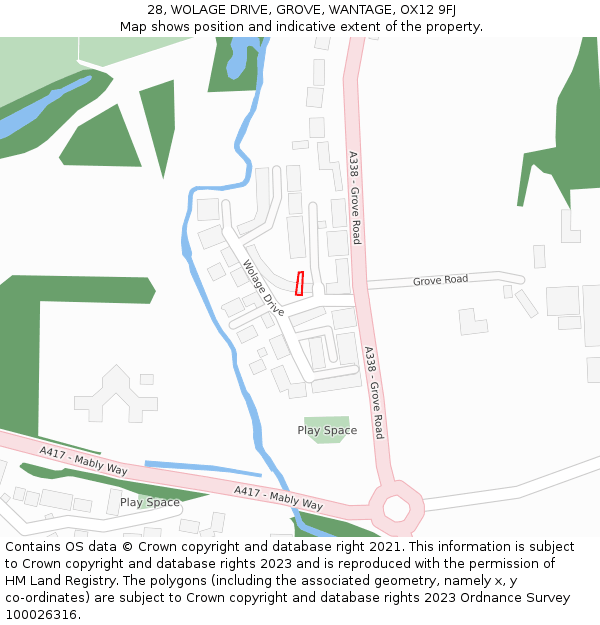 28, WOLAGE DRIVE, GROVE, WANTAGE, OX12 9FJ: Location map and indicative extent of plot