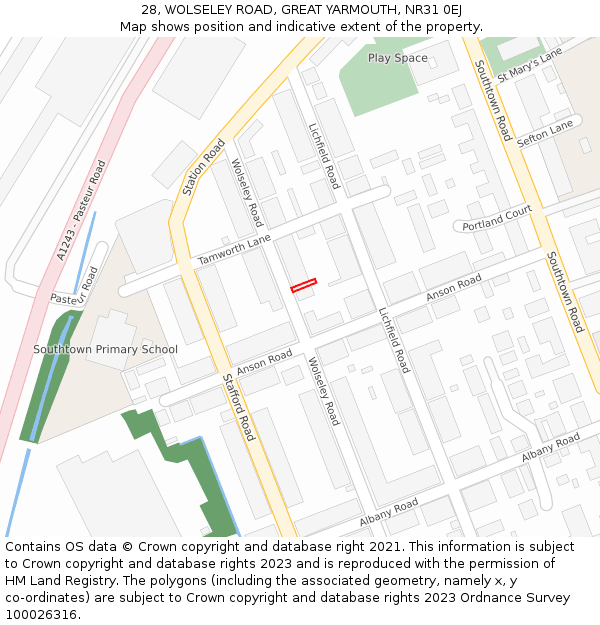 28, WOLSELEY ROAD, GREAT YARMOUTH, NR31 0EJ: Location map and indicative extent of plot