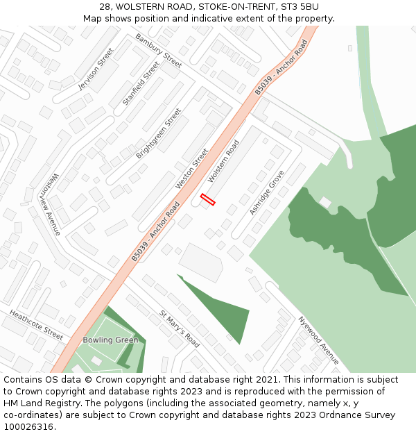 28, WOLSTERN ROAD, STOKE-ON-TRENT, ST3 5BU: Location map and indicative extent of plot