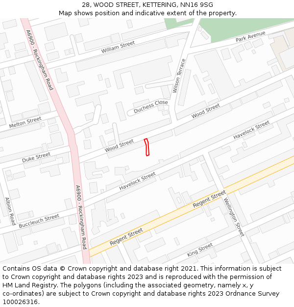 28, WOOD STREET, KETTERING, NN16 9SG: Location map and indicative extent of plot