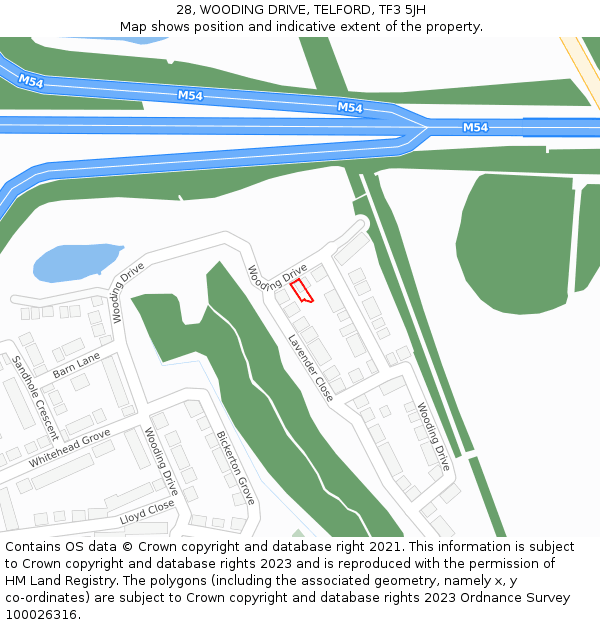 28, WOODING DRIVE, TELFORD, TF3 5JH: Location map and indicative extent of plot