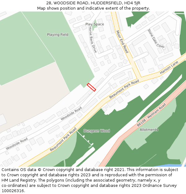 28, WOODSIDE ROAD, HUDDERSFIELD, HD4 5JR: Location map and indicative extent of plot