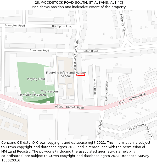 28, WOODSTOCK ROAD SOUTH, ST ALBANS, AL1 4QJ: Location map and indicative extent of plot