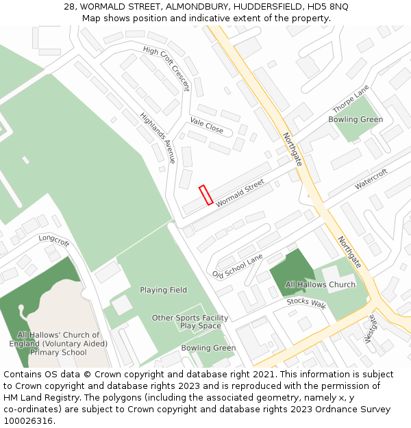 28, WORMALD STREET, ALMONDBURY, HUDDERSFIELD, HD5 8NQ: Location map and indicative extent of plot
