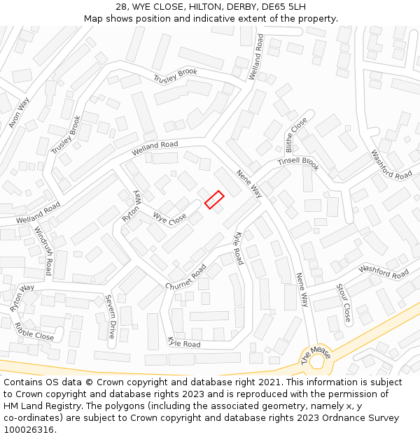 28, WYE CLOSE, HILTON, DERBY, DE65 5LH: Location map and indicative extent of plot