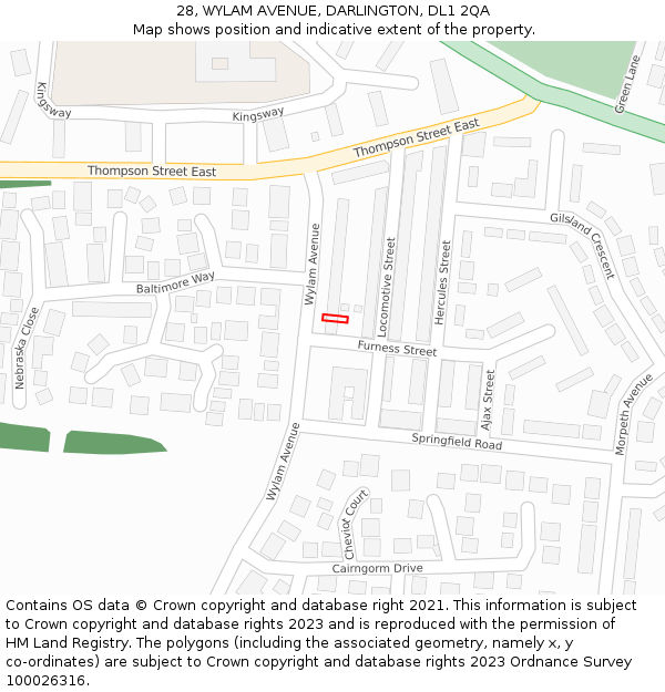 28, WYLAM AVENUE, DARLINGTON, DL1 2QA: Location map and indicative extent of plot