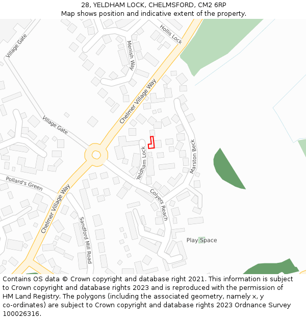 28, YELDHAM LOCK, CHELMSFORD, CM2 6RP: Location map and indicative extent of plot