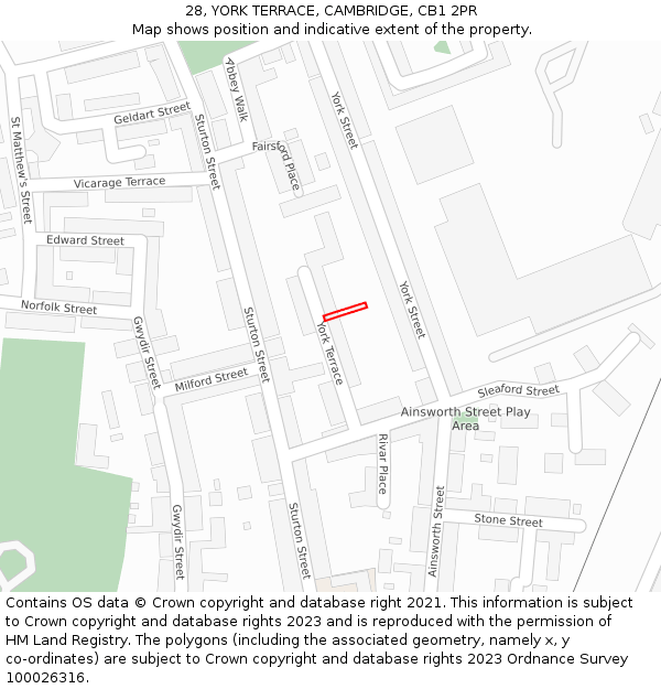 28, YORK TERRACE, CAMBRIDGE, CB1 2PR: Location map and indicative extent of plot