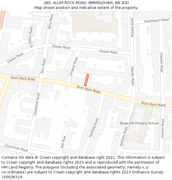 280, ALUM ROCK ROAD, BIRMINGHAM, B8 3DD: Location map and indicative extent of plot