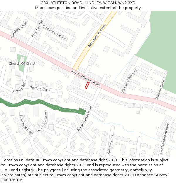 280, ATHERTON ROAD, HINDLEY, WIGAN, WN2 3XD: Location map and indicative extent of plot