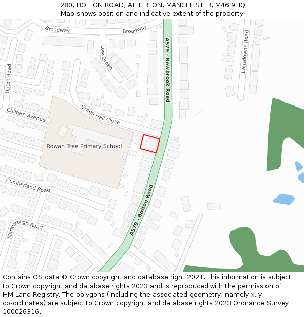 280, BOLTON ROAD, ATHERTON, MANCHESTER, M46 9HQ: Location map and indicative extent of plot