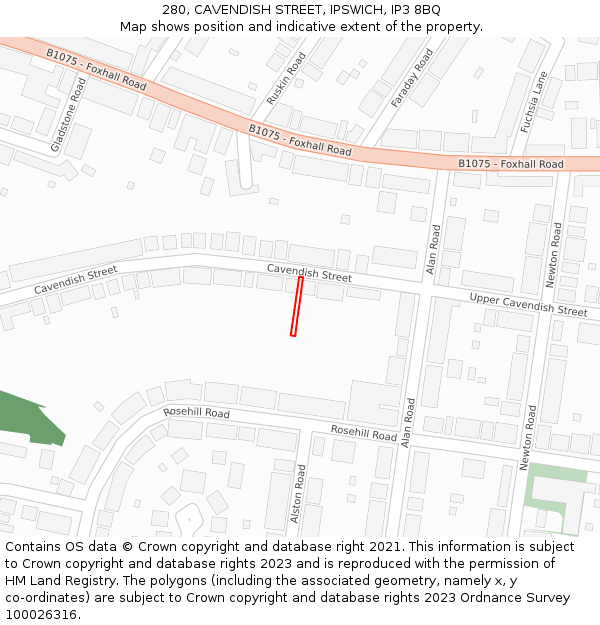 280, CAVENDISH STREET, IPSWICH, IP3 8BQ: Location map and indicative extent of plot