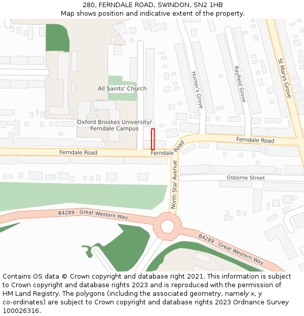 280, FERNDALE ROAD, SWINDON, SN2 1HB: Location map and indicative extent of plot