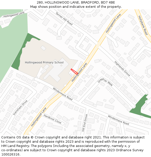 280, HOLLINGWOOD LANE, BRADFORD, BD7 4BE: Location map and indicative extent of plot