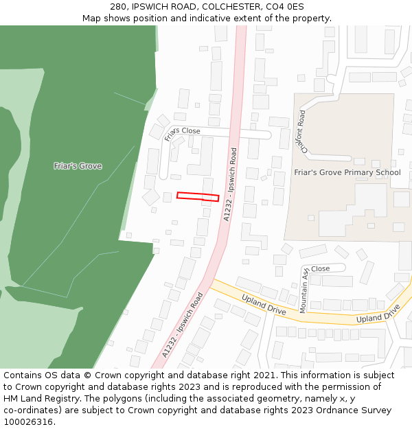 280, IPSWICH ROAD, COLCHESTER, CO4 0ES: Location map and indicative extent of plot