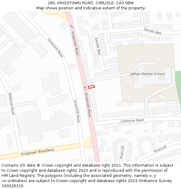 280, KINGSTOWN ROAD, CARLISLE, CA3 0BW: Location map and indicative extent of plot