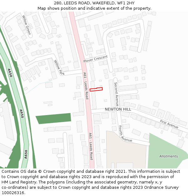 280, LEEDS ROAD, WAKEFIELD, WF1 2HY: Location map and indicative extent of plot