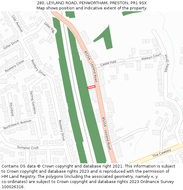 280, LEYLAND ROAD, PENWORTHAM, PRESTON, PR1 9SX: Location map and indicative extent of plot