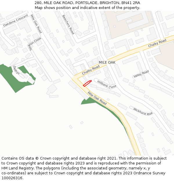 280, MILE OAK ROAD, PORTSLADE, BRIGHTON, BN41 2RA: Location map and indicative extent of plot