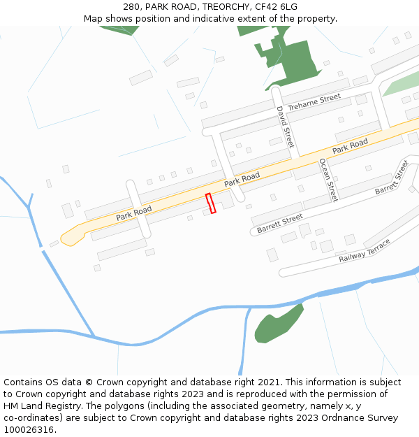 280, PARK ROAD, TREORCHY, CF42 6LG: Location map and indicative extent of plot