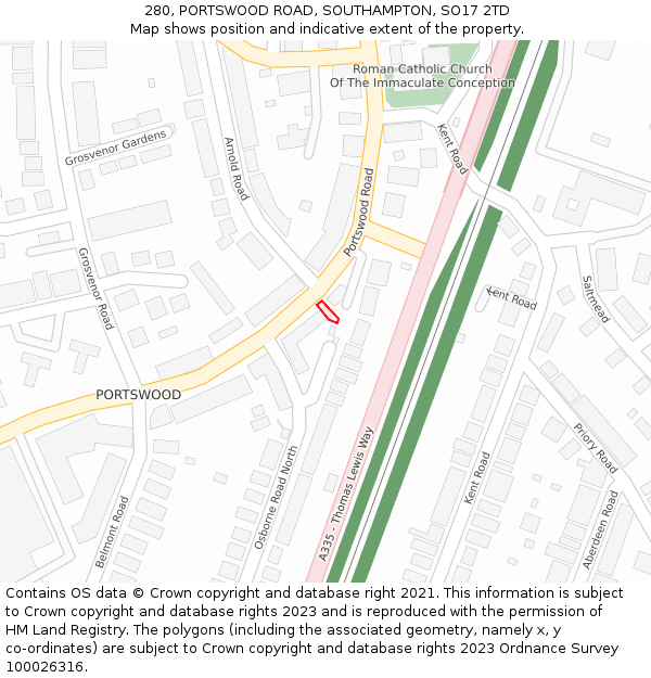 280, PORTSWOOD ROAD, SOUTHAMPTON, SO17 2TD: Location map and indicative extent of plot