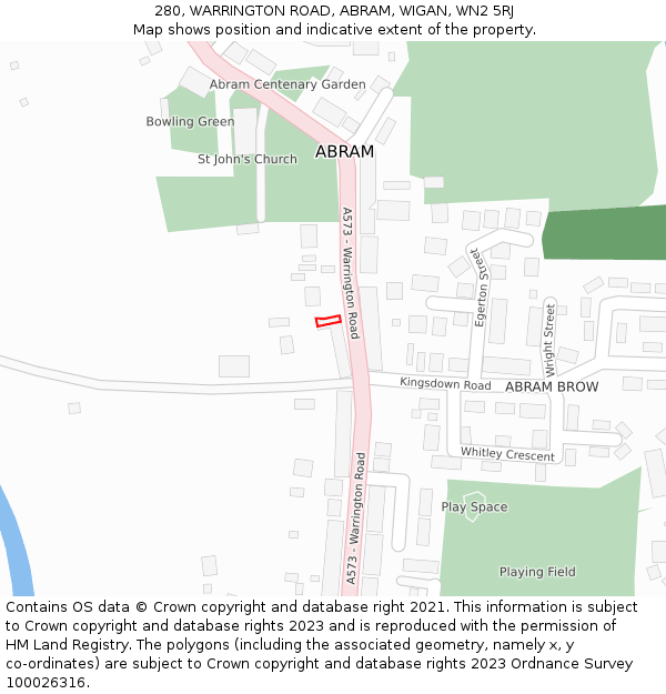 280, WARRINGTON ROAD, ABRAM, WIGAN, WN2 5RJ: Location map and indicative extent of plot