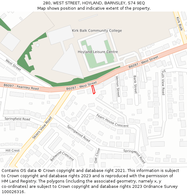 280, WEST STREET, HOYLAND, BARNSLEY, S74 9EQ: Location map and indicative extent of plot