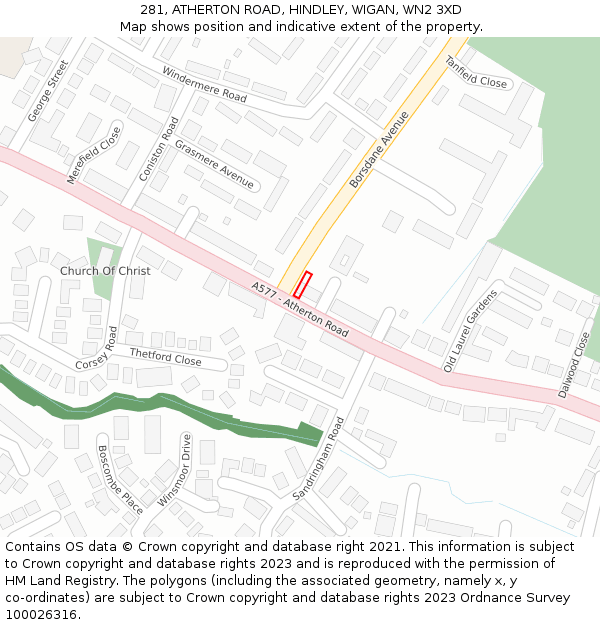 281, ATHERTON ROAD, HINDLEY, WIGAN, WN2 3XD: Location map and indicative extent of plot