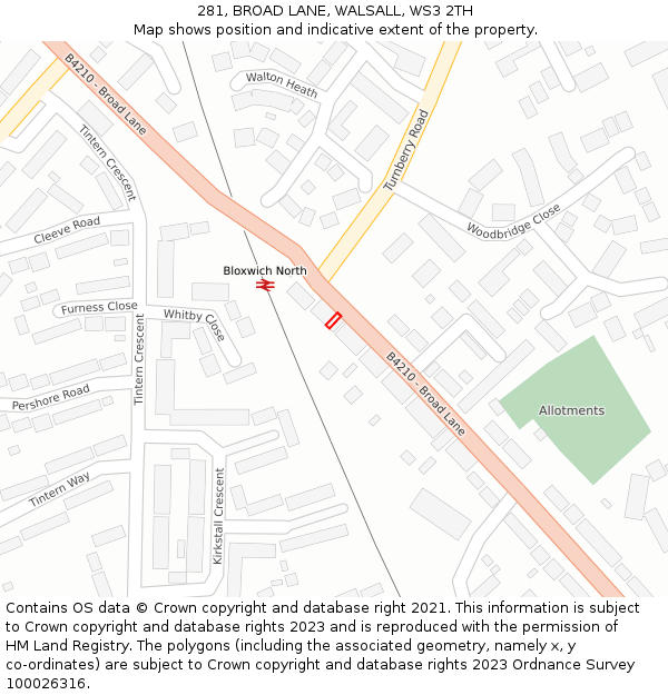281, BROAD LANE, WALSALL, WS3 2TH: Location map and indicative extent of plot