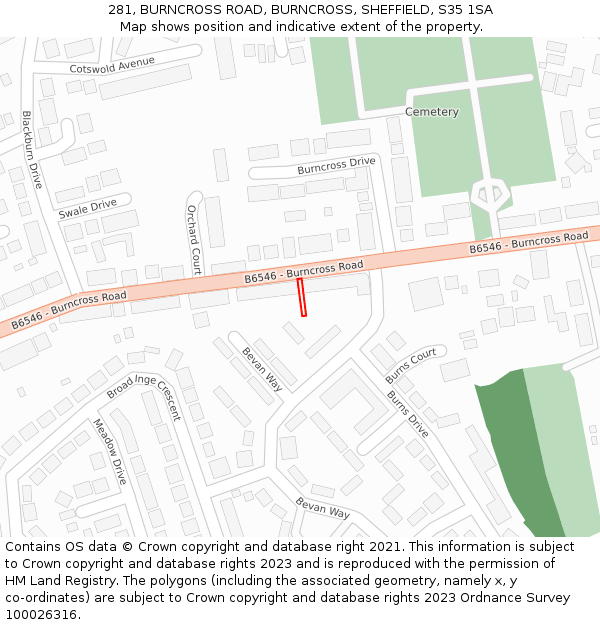 281, BURNCROSS ROAD, BURNCROSS, SHEFFIELD, S35 1SA: Location map and indicative extent of plot