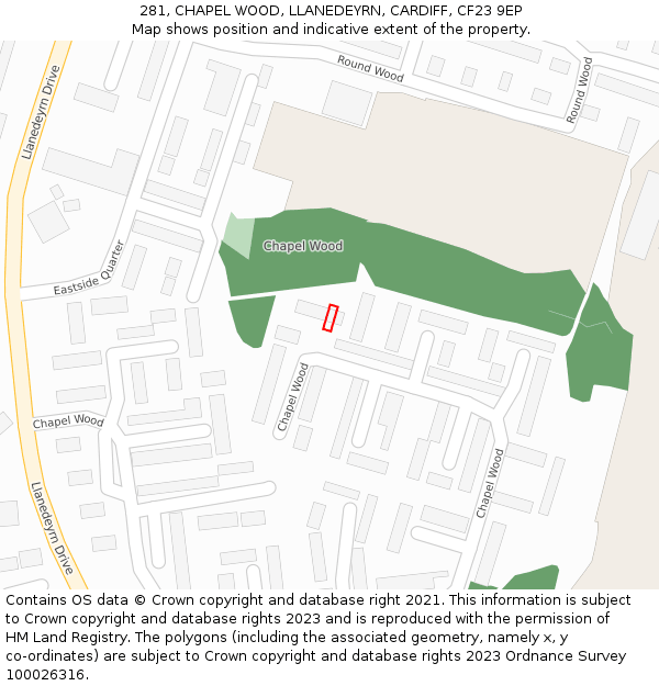 281, CHAPEL WOOD, LLANEDEYRN, CARDIFF, CF23 9EP: Location map and indicative extent of plot